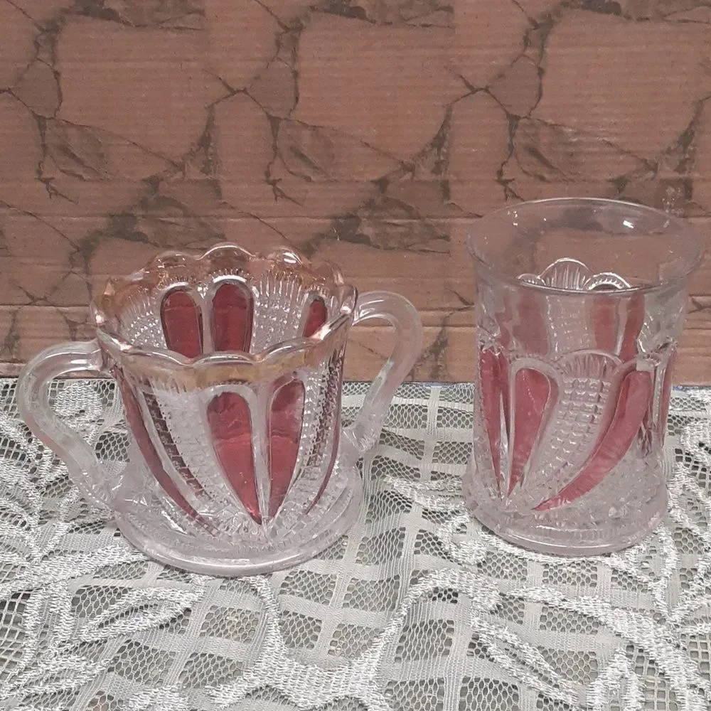 HEART Ruby/Gold Stained‎ sugar bowl/glass 1890-1910EAPG by US GLASS BLAZIN  rare